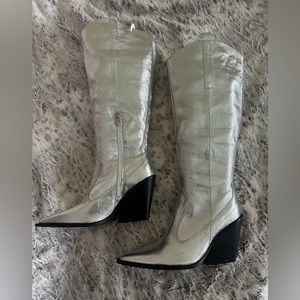 SILVER GLAM COWBOY TALL BOOTS